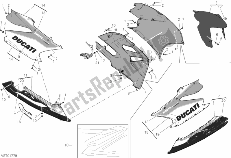 Todas as partes de Carenagem do Ducati Superbike 959 Panigale Corse USA 2018